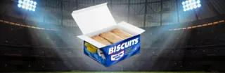 Paperboard biscuit in a soccer stadium with a halo glow
