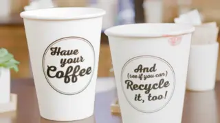 Coffee cups in a cafe